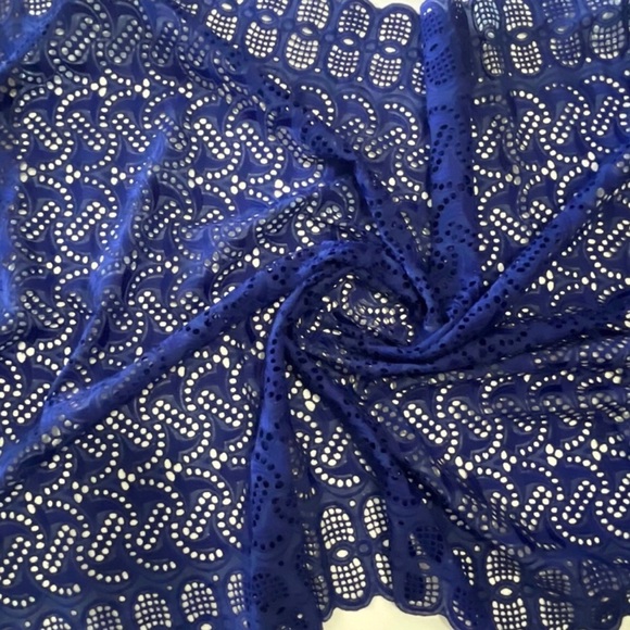 Elegant Blue Lace Geometric Print Cutout Fabric - Picture 6 of 7